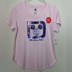 Women’s Disney Parks Medium Sequins Flip Up Pink Walt Disney World  Shirt NWT